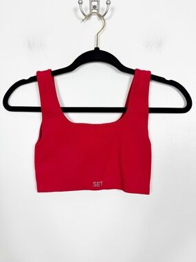 Set Active Red Ribbed Sports Bra Small